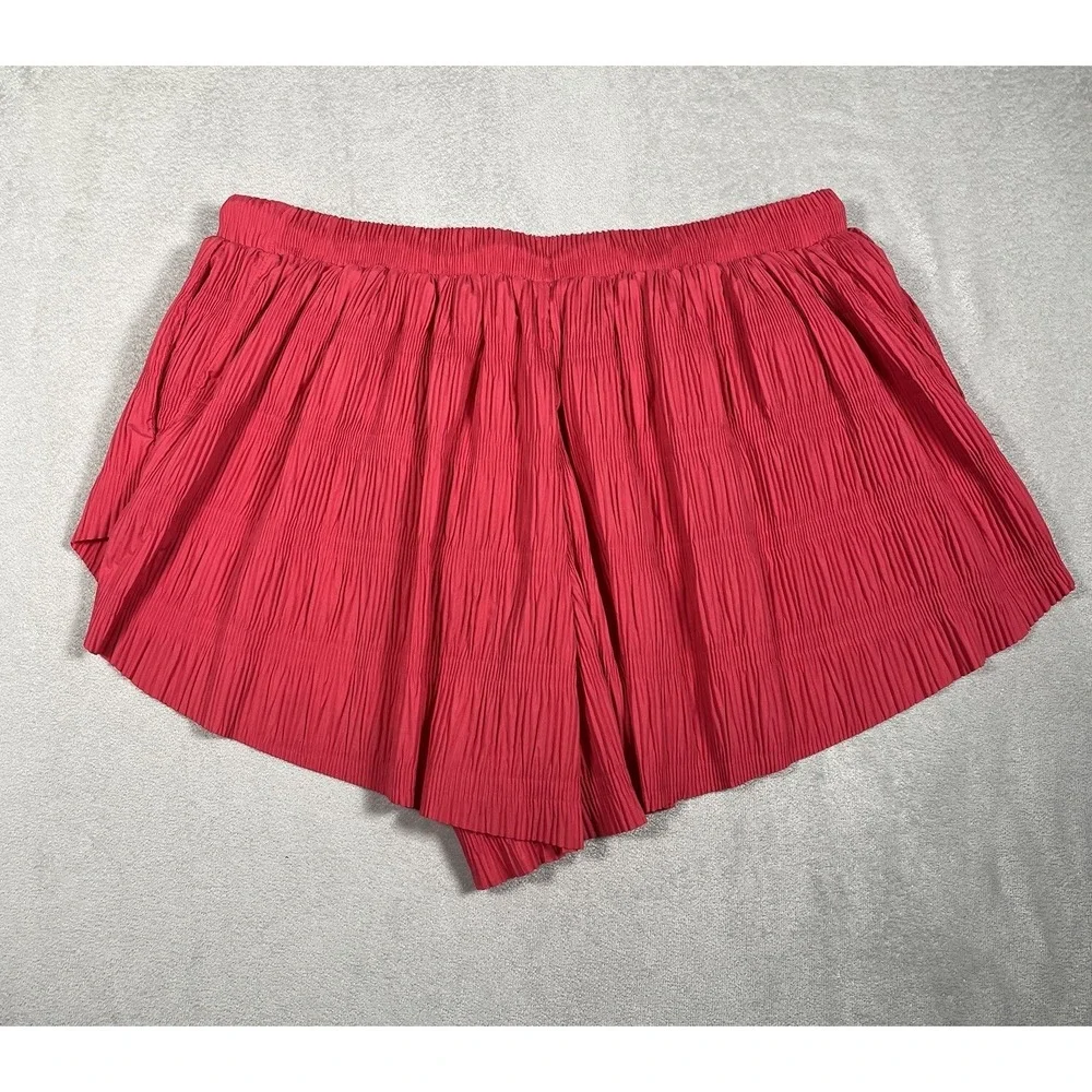 Free People‎ Movement Shirr Enough Shorts Women's M Pink/Black Drawstring Lined